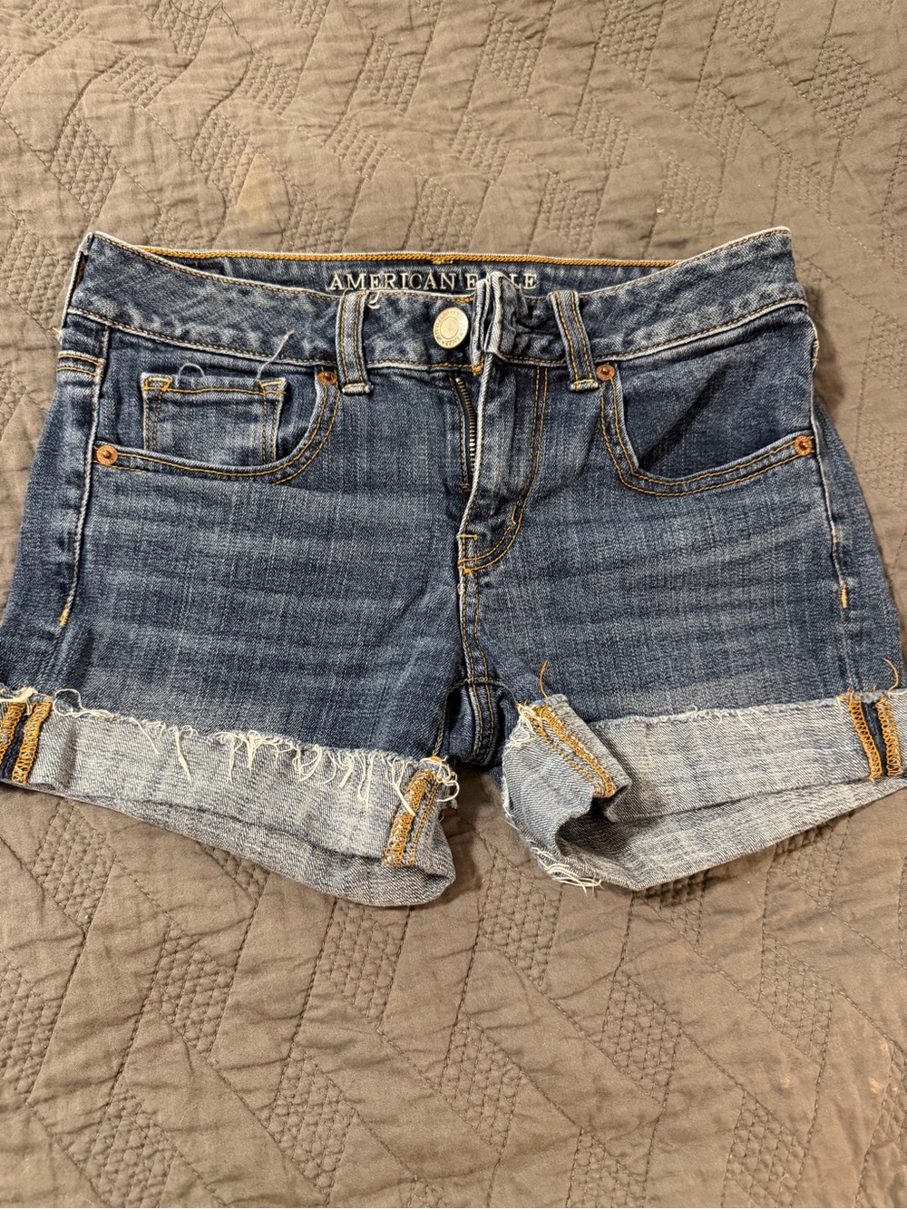 American Eagle Outfitters Distressed Rolled Hem Jean Shorts - Blue